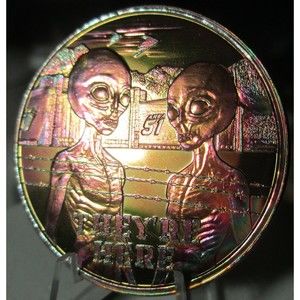 NEW Area 51 Aliens They Are Here  Art Toned Round 1 ounce .999 Fine Copper